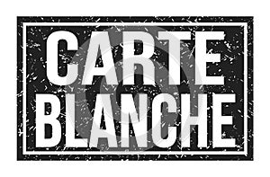 CARTE BLANCHE, words on black rectangle stamp sign