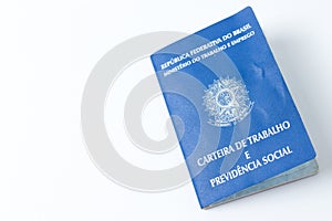 Carteira de trabalho brasileira, INSS, FGTS. Brazilian security identification. previdencia privada. With copy space photo