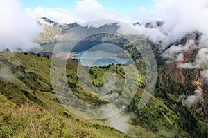 Carter lake of mt Rinjani in the clouds photo