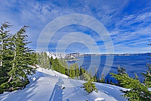 The Crater Lake, OR and the snow
