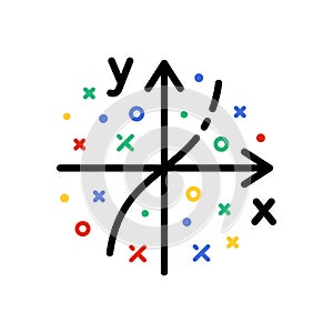 Cartesian coordinate system colourful vector illustration. Math graph icon.