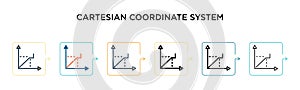 Cartesian coordinate system vector icon in 6 different modern styles. Black, two colored cartesian coordinate system icons