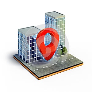 Cartography pin on cross section of isometric city