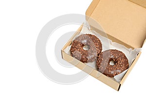 Carton box with donuts isolated on white background