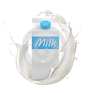 Carton box or packaging with milk splash isolated