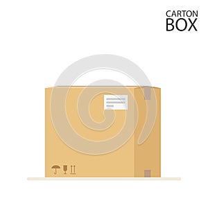 Carton box to send mail or packages sealed with adhesive tape and label. Flat Illustration isolated on white background