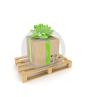 Carton box on a wooden pallet.