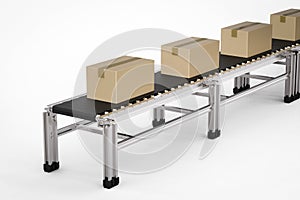 Carton boxes on conveyor belt photo