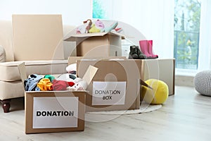 Carton boxes with donations photo
