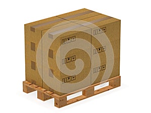 Carton boxes on pallet 3d rendering