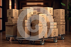 Carton boxes on trolley in warehouse