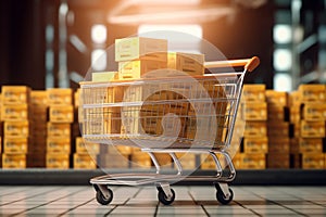 Carton boxes on trolley in warehouse