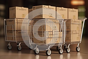 Carton boxes on trolley in warehouse