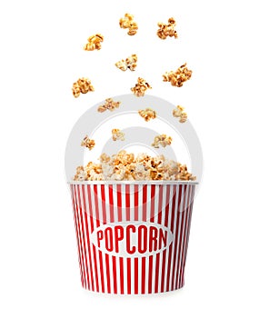 Carton bucket with delicious fresh popcorn