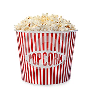 Carton bucket with delicious fresh popcorn