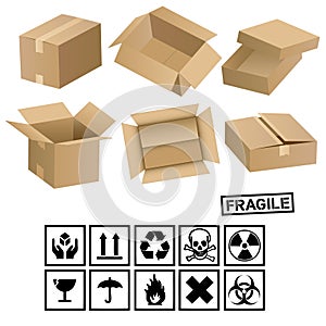 Carton cargo boxes and signs