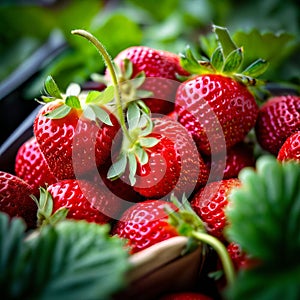 a carton of farm fresh strawberries bursts with luscious red hu photo