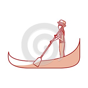 Carton gondolier rowing a gondola