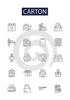 Carton line vector icons and signs. Package, Container, Crate, Carton, Packing, Envelope, Cardboard, Consignment outline