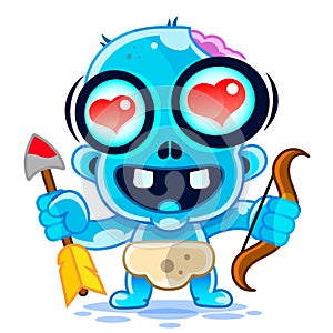 Carton monster with heart shaped eyes. St Valentine s monster cupid character. Vector