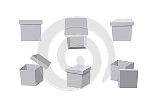 Carton Open and Closed Recycling Boxes Set. Cartoon Style Illustration Delivery Packaging. Flat Graphic Design Forwarding Clip Art