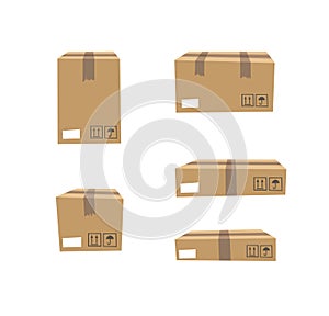 Carton Open and Closed Recycling Boxes Set. Cartoon Style Illustration Delivery Packaging. Flat Graphic Design Forwarding Clip Art