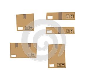 Carton Open and Closed Recycling Boxes Set. Cartoon Style Illustration Delivery Packaging. Flat Graphic Design Forwarding Clip Art