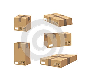 Carton Open and Closed Recycling Boxes Set. Cartoon Style Illustration Delivery Packaging. Flat Graphic Design Forwarding Clip Art
