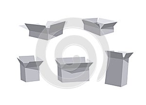 Carton Open  Recycling Boxes Set. Cartoon Style Illustration Delivery Packaging. Flat Graphic Design Forwarding Clip Art. Vector