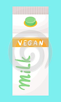 Carton pack of vegan milk, dairy free, lactose free, organic milk product, flat style, web icon