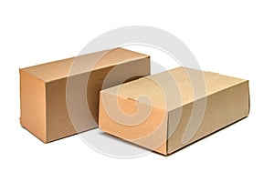 Carton packaging box. Collection Kraft of Various Brown Cardboard Box isolated on a White background with clipping path. Delivery