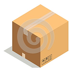 Carton paper box or cardboard 3D post package vector icon