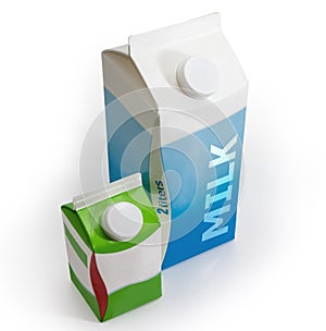 Cartons of pasteurized milk and fermented milk product on a white background photo