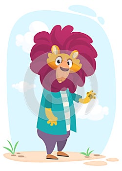 Cartoo lion wearing black modern fashion clothes. Vector illustration of hipster style lion character