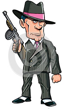 Cartoon 1920 gangster with a machine gun