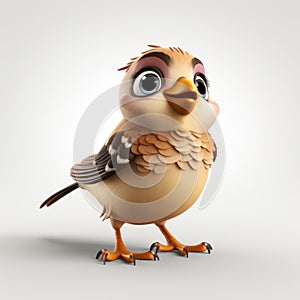 Cartoon 3d Bird With Wings: Detailed Vray Tracing Character Design