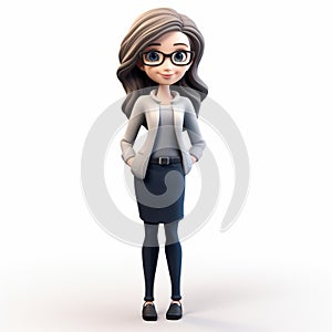 Cartoon 3d Business Woman Figurine With Glasses And Suit