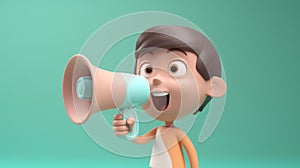 Cartoon 3d character speaking into a megaphone.