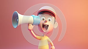 Cartoon 3d character speaking into a megaphone.