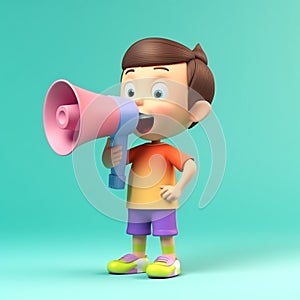 Cartoon 3d character speaking into a megaphone.