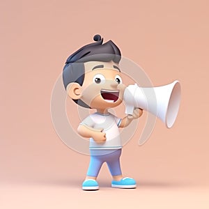 Cartoon 3d character speaking into a megaphone.