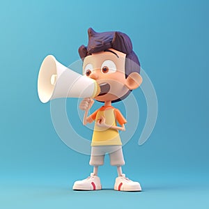 Cartoon 3d character speaking into a megaphone.