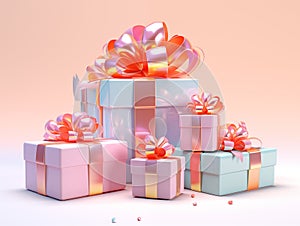 Cartoon 3d gifts in different pastel colors.