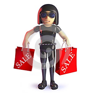 Cartoon 3d gothic style girl carrying sale shopping bags