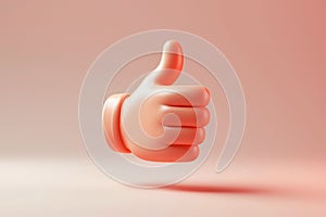 Cartoon 3d hand thumb up, like symbol. Good feedback, positivity concept. Approval emoji for social media messages, 3d style