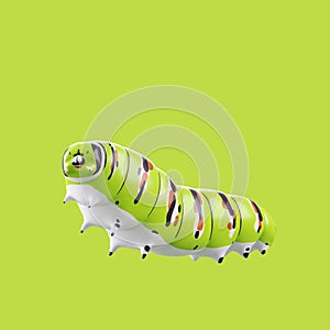 Cartoon 3D model fat caterpillar green and white with yellow and black pattern Cartoons enhance children`s learning 3D rendering