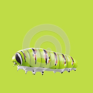 Cartoon 3D model fat caterpillar green and white with yellow and black pattern Cartoons enhance children`s learning 3D rendering