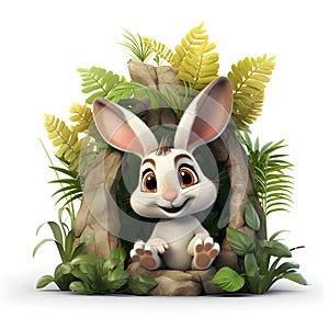 Cartoon 3d rabbit in the jungle