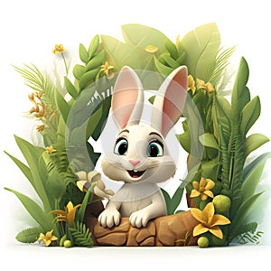 Cartoon 3d rabbit in the jungle