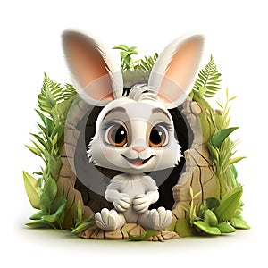 Cartoon 3d rabbit in the jungle